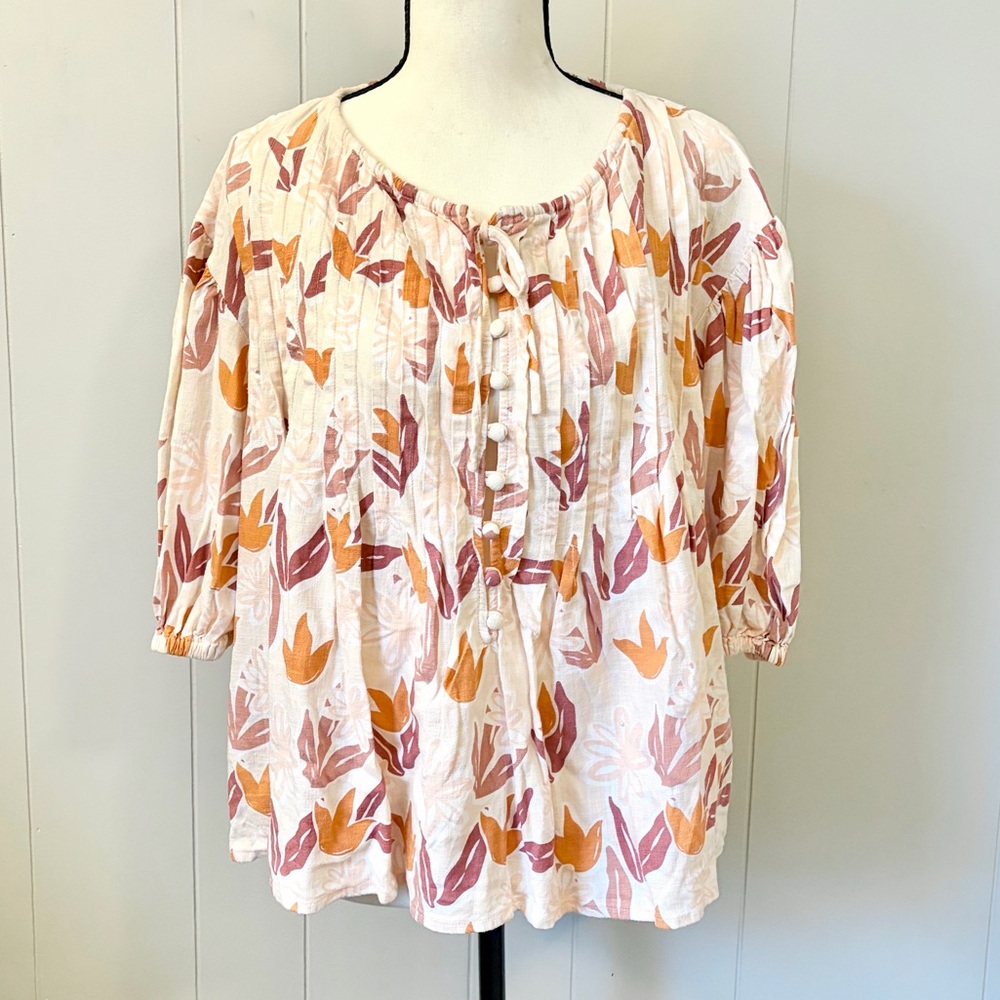 Sabo Skirt Peasant Top Blouse Linen Blend Australian Floral Tropical Small